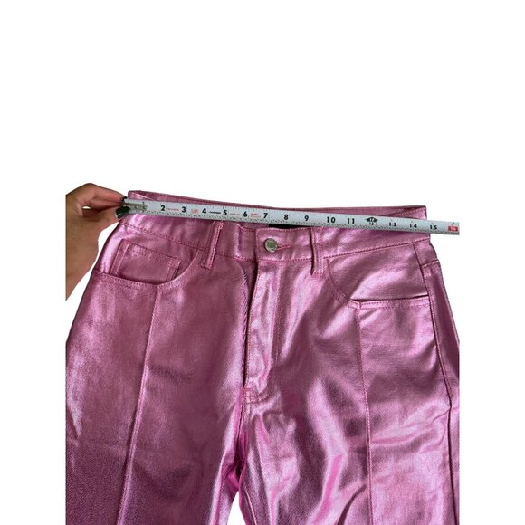 PRETTY LITTLE THING PTL Pink Metallic Straight Leg Pants Jeans Size US 6 - Picture 4 of 9